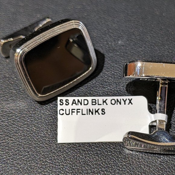 Onyx and sterling silver cuff links - Picture 1 of 5